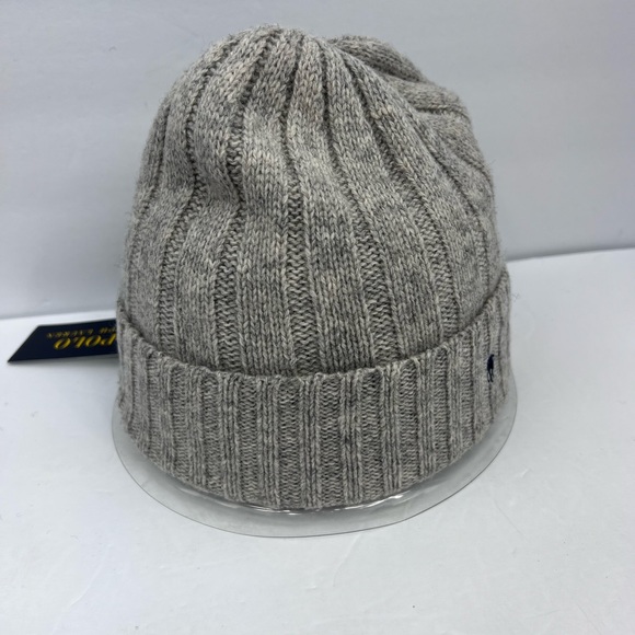 POLO RALPH LAUREN, GREY BEANIE, ONE SIZE FITS, 50% WOOL 50% NYLON, UNISEX - Picture 4 of 11
